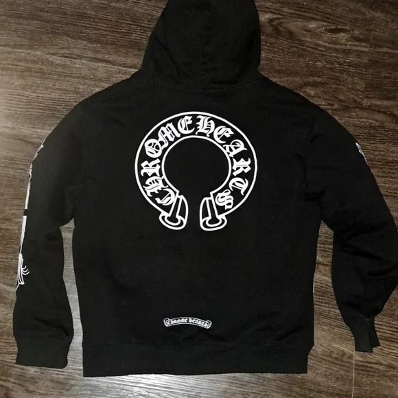 Chrome Hearts Horseshoe Floral Cross Sleve Zip Up Hoodie Black and White - Picture 2 of 7